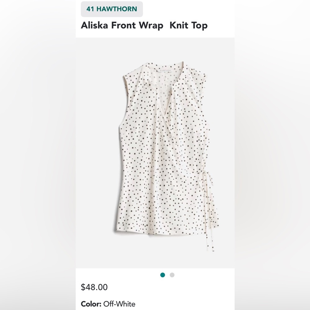 41 Hawthorn Aliska Front-wrap v-neck blouse in white with black dots
